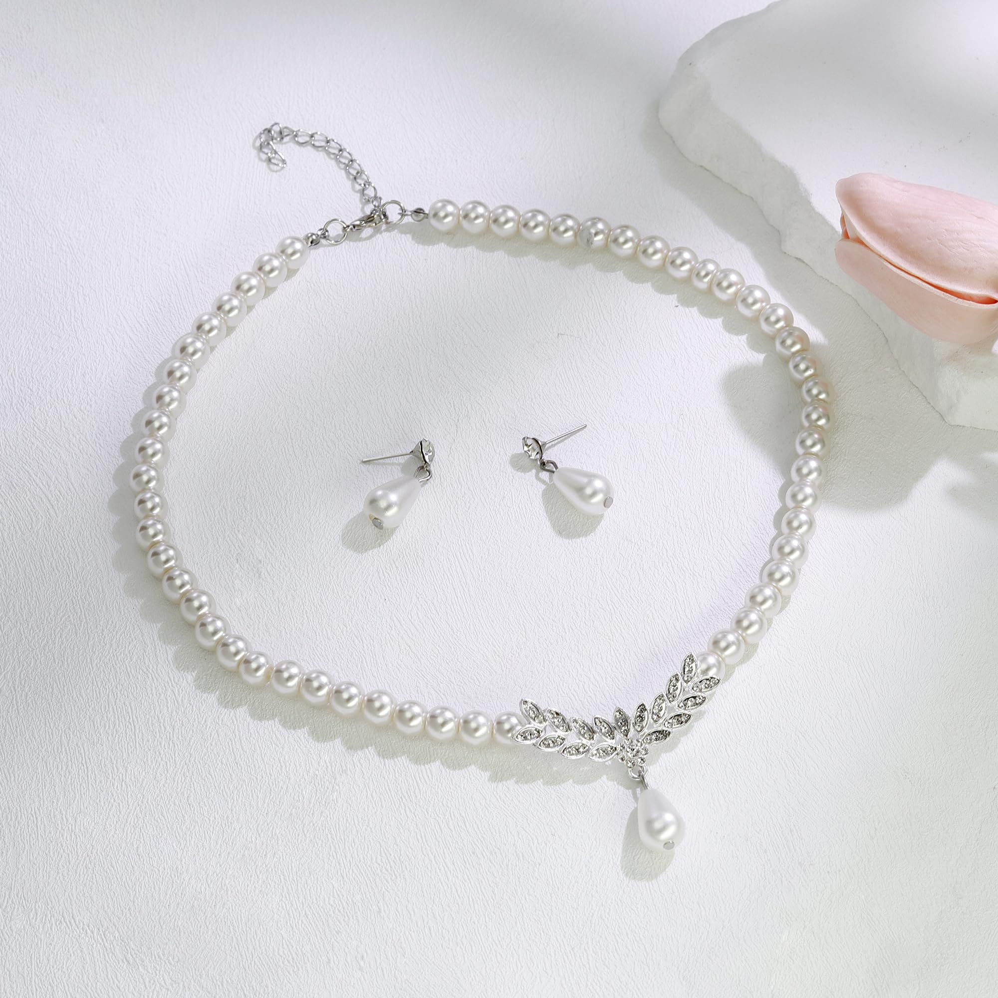conjuntos de joyería de perlas para las mujeres, collar de perlas de imitación y pendientes de pulsera conjunto de capas collar de perlas de 1920 Joyería de la boda de Juegos