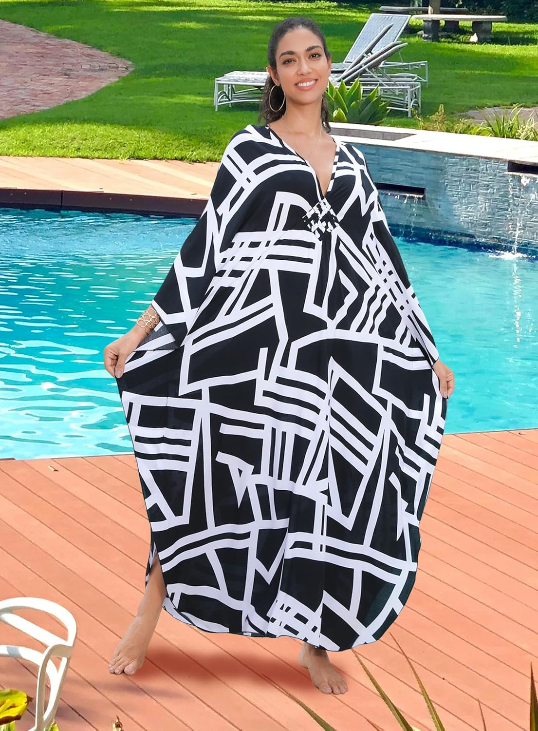 Kaftan Dress for Women,2025 Plus Size Hawaiian Batwing Sleeve Beach Cover Up Summer Swimsuit Dresses - Image 6