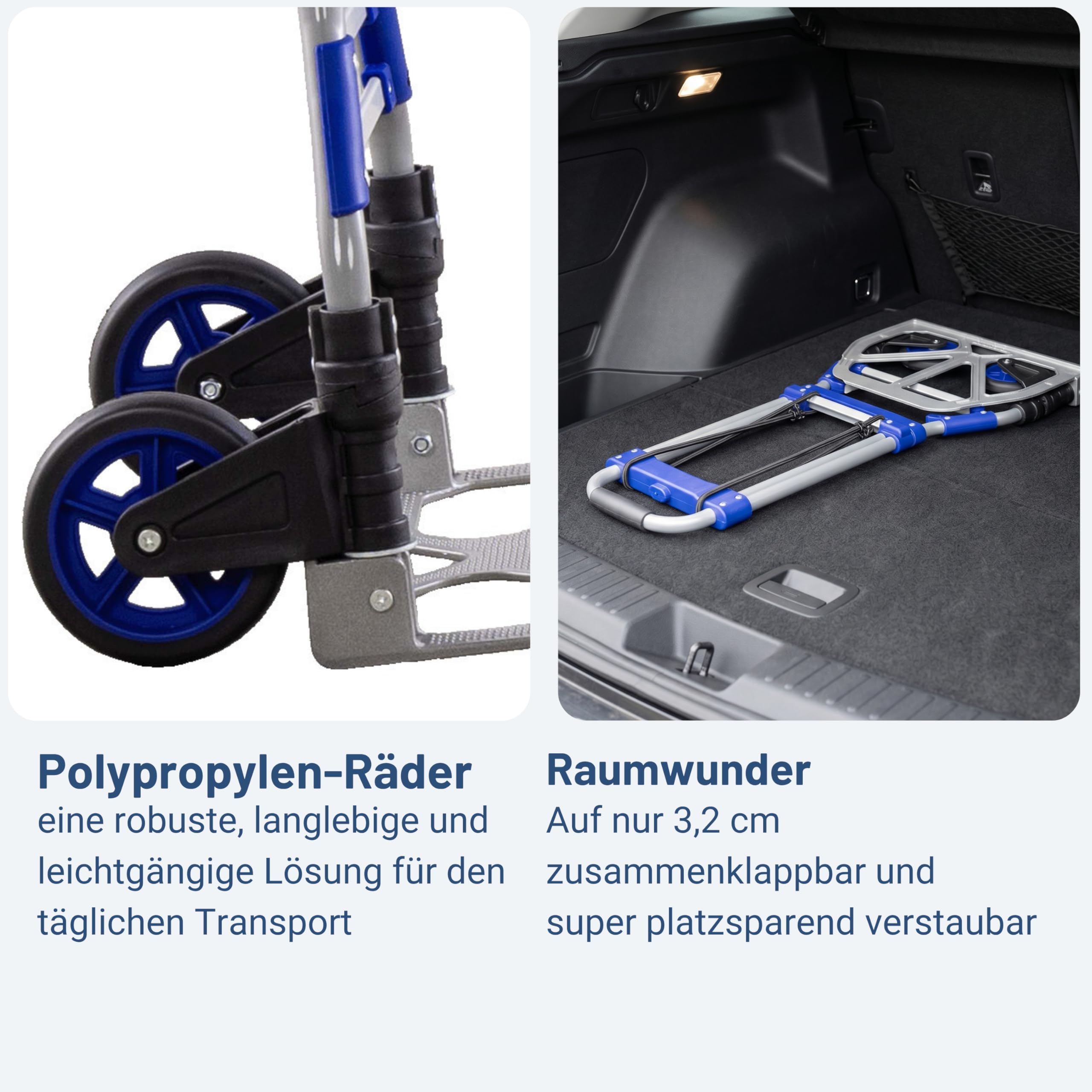 Pallit Sackkarre Klappbar Aluminium - 80 kg Transportkarre Handwagen | Teleskopgriff 110 cm, Transportroller mit Soft-Laufrädern & Anti-Rutsch-Pads, Leichter Lastenwagen & Klappbarer Handwagen