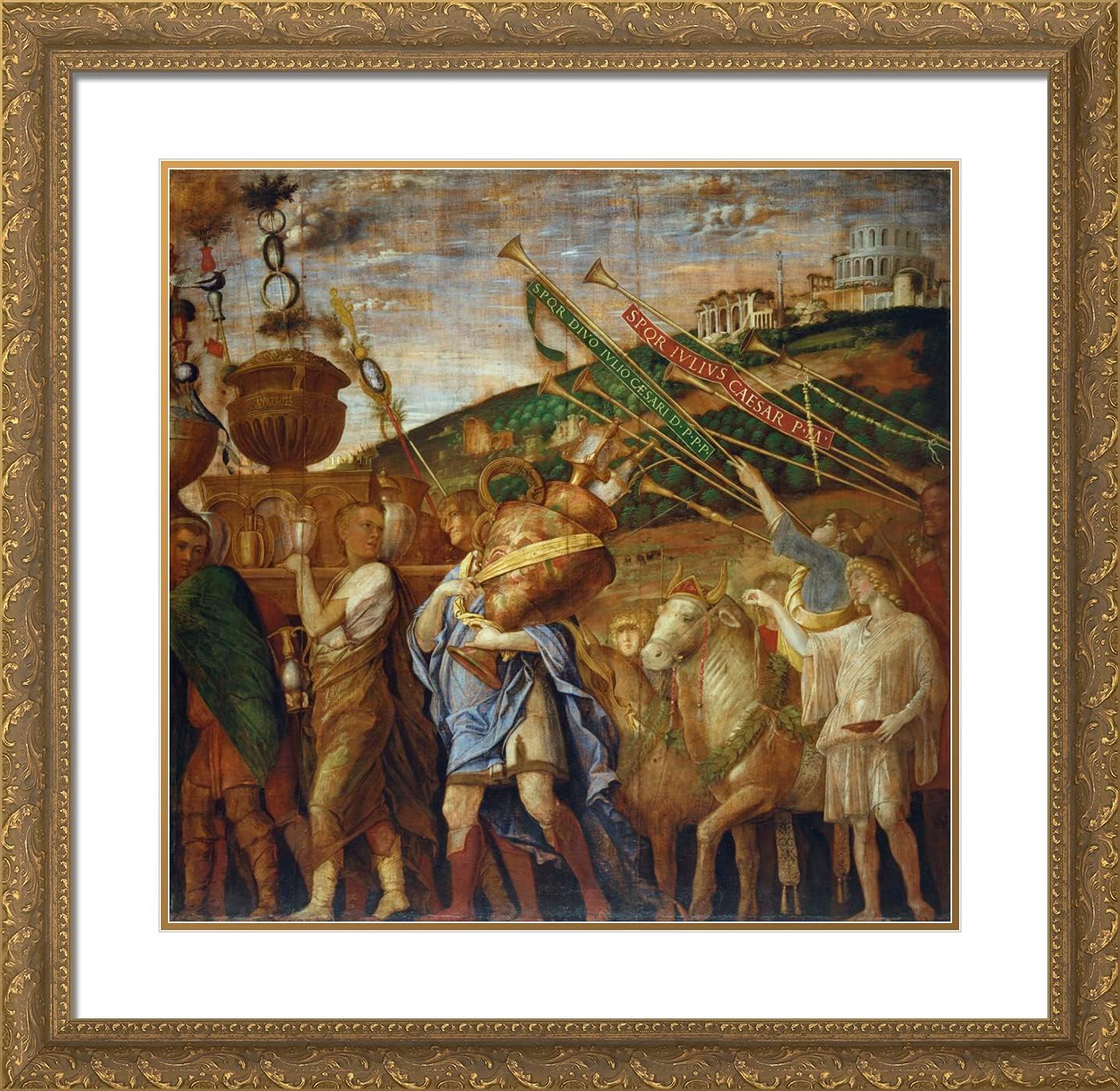 ArtDirect Mantegna, Andrea 20x20 Gold Ornate Framed Art Print with Double Matting Titled: The Vase Bearers