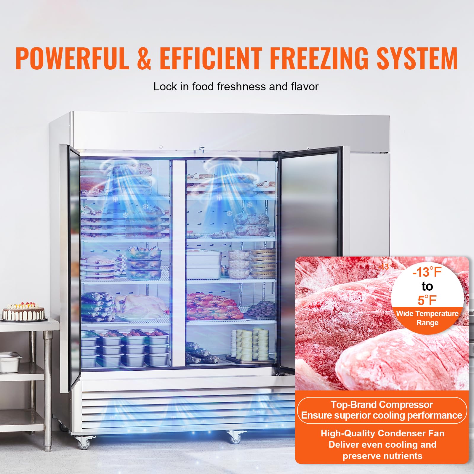 Happybuy 60.42 Cu.Ft Commercial Freezer - 82.5" Wide 3-Door Upright Reach-In Freezer With Auto-Defrost, 12 Adjustable Shelves, -13 To 5℉ Temperature Control, LED Lighting And 4 Wheels on Fridge.com - View 2