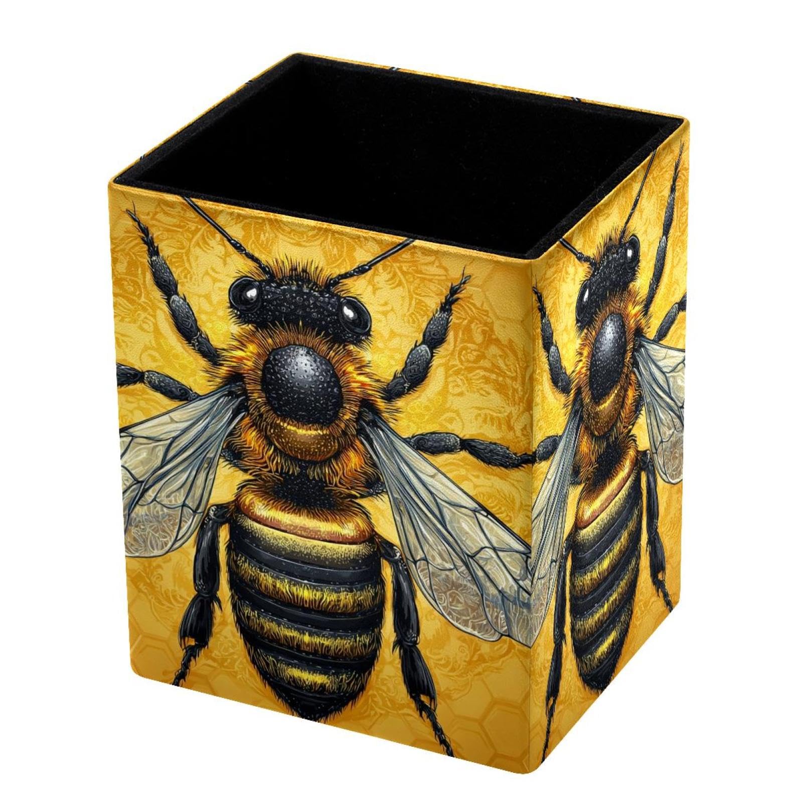 VAPOKF Pencil Holders for Desk, Bee Printed Pen Holders Pen Pot Makeup Brushes Storage Desktop Stationery Supplies Organiser for Home Office