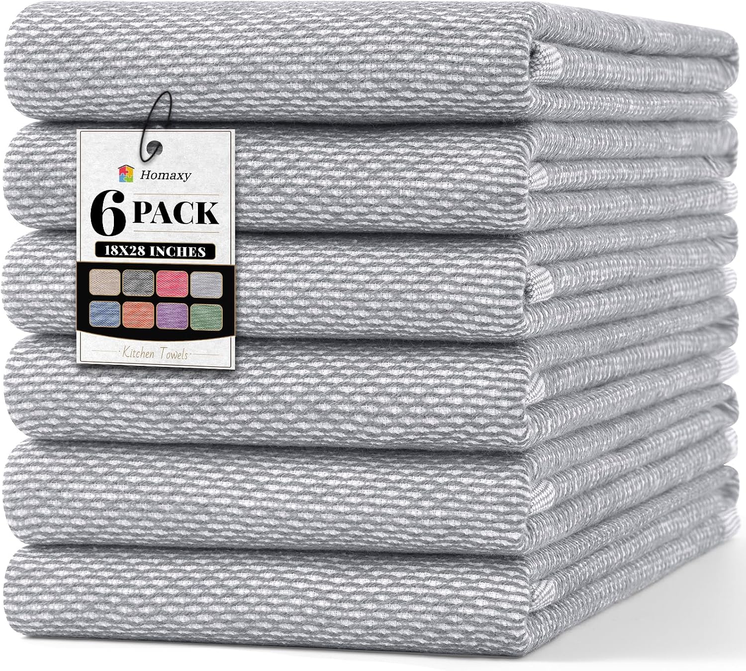 Homaxy 380 GSM Yarn Dyed Kitchen Towels 18"x28", 6 Pack, Dark Grey