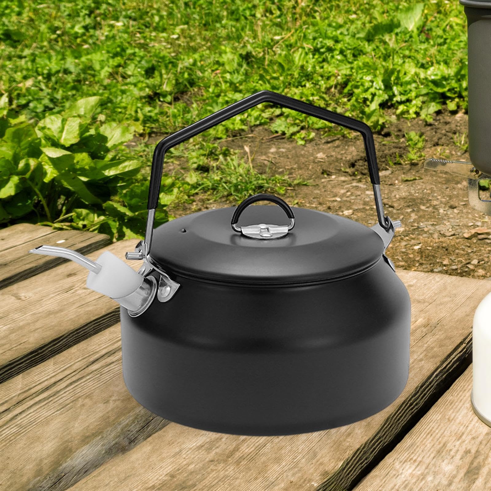 Almencla Bouilloire de Camping 1L, Bouilloire, Ustensiles de Cuisine, Théière, Cafetière, Idéale pour La Randonnée, Le Barbecue, Les et Les Feux de Cam, Noir