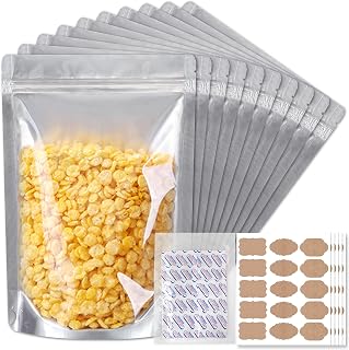 50 Packs Mylar Bags for Food Storage with Clear Window,1 QUART(9.44 Mil, 7"x 10") Reusable Mylar Bags with Oxygen Absorber for Grains, Wheat, Rice, Legumes, Meat Long Term Food Storage