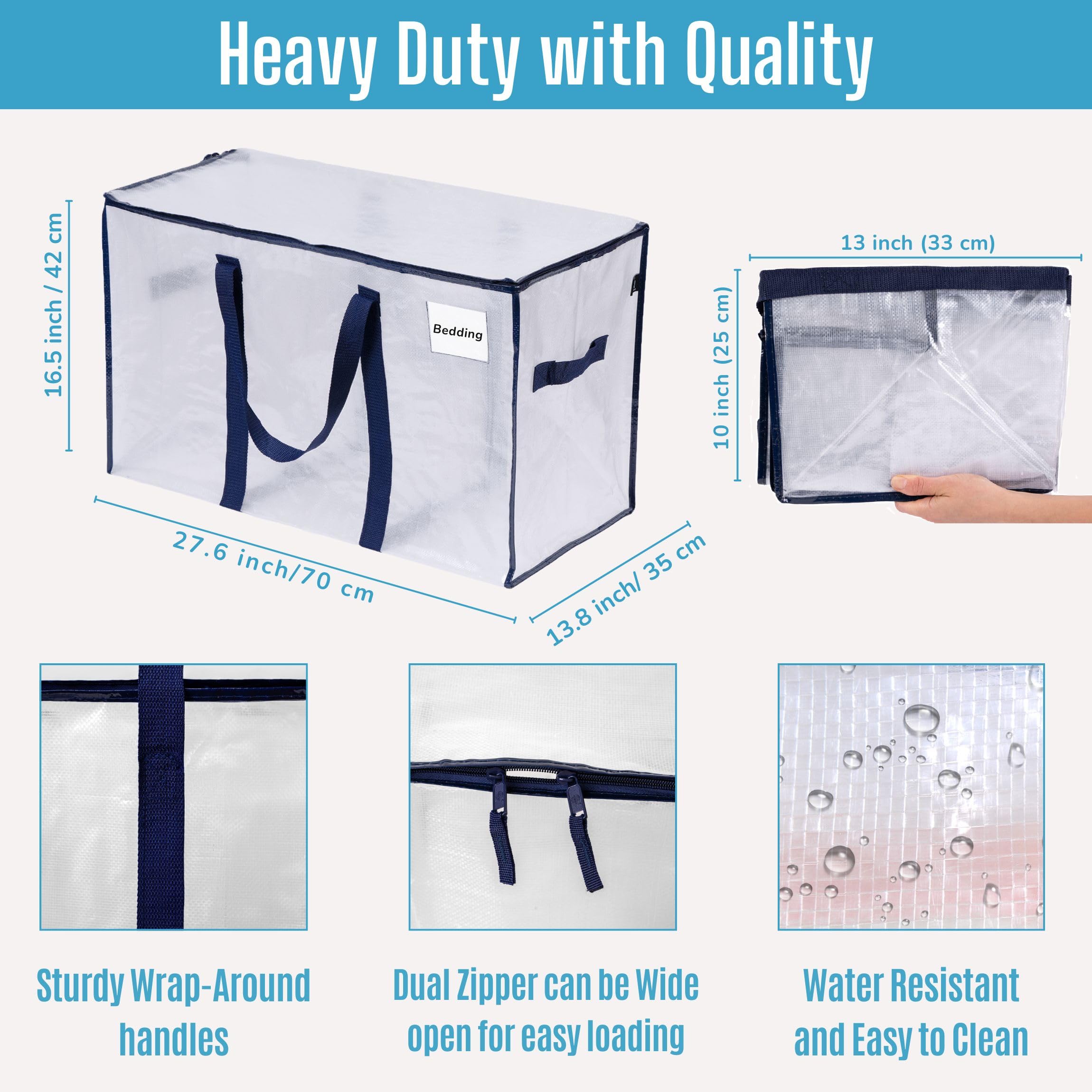 VENO Set da 8 Borse da trasloco grandi, Scatole trasloco con coperchio, cerniere e manici rinforzati, Borsone da viaggio, impermeabili Borsa di stoccaggi per piumoni, vestiti (Trasparente, 8 Pz.)