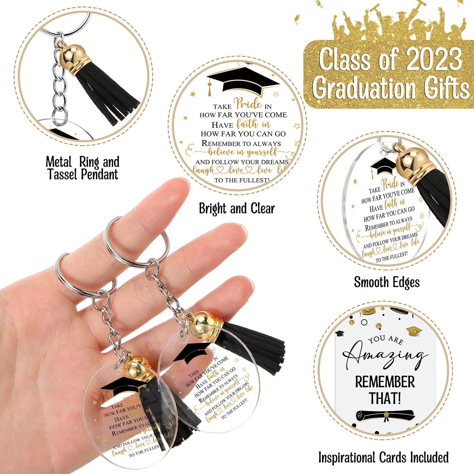 Inbagi 100 Sets Graduation Gifts Class of 2023 Graduation Tassel Inspirational Gift Keychain College Graduation Greeting Cards Graduation Keychain White Organza Gift Bags for Teen High School Students