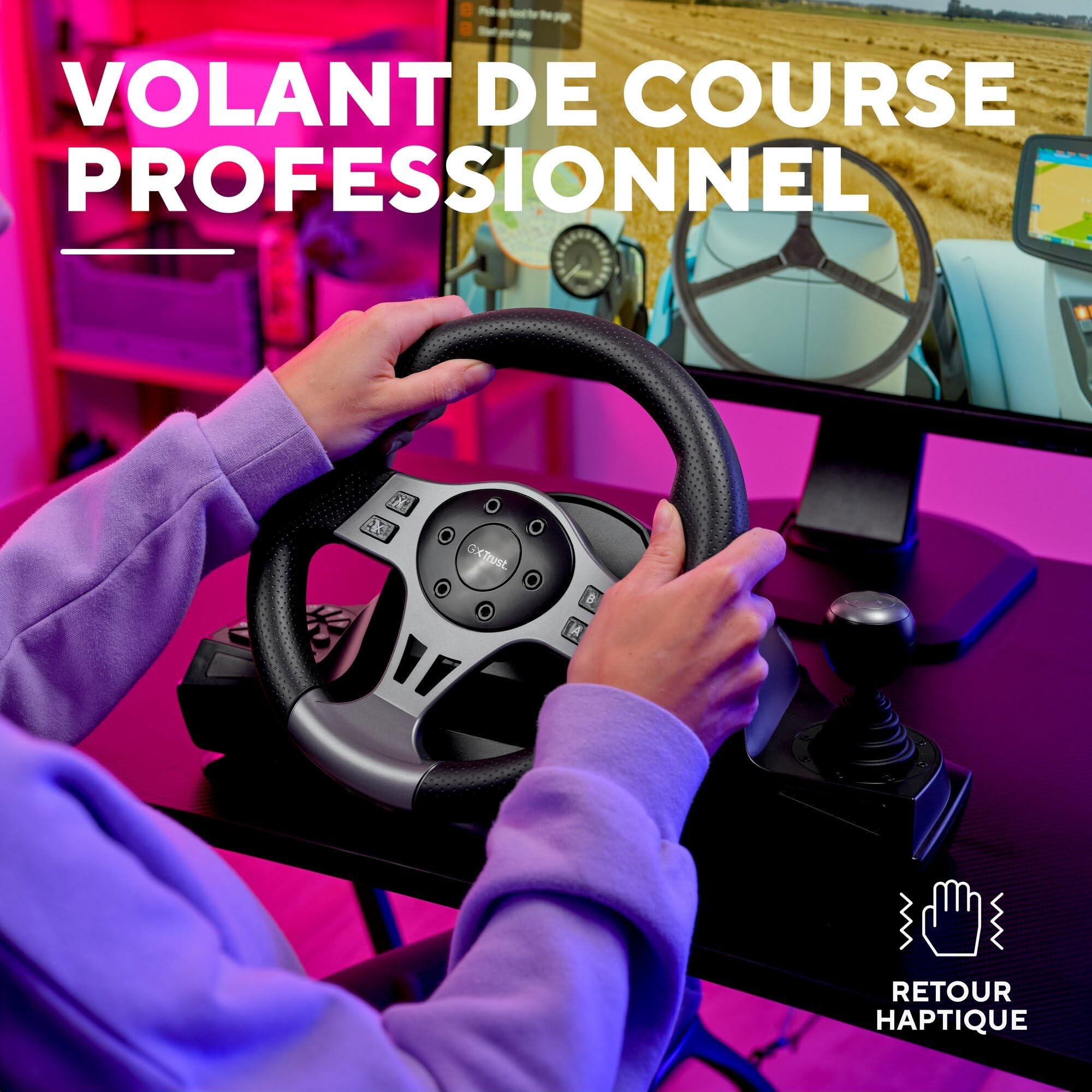GXTrust Movi Volant de Course pour Simulateur Vol Volant PC avec Pédalier | Levier Vitesse, Retour de Vibration, pour Farming Simulator / F1 / Gran Turismo