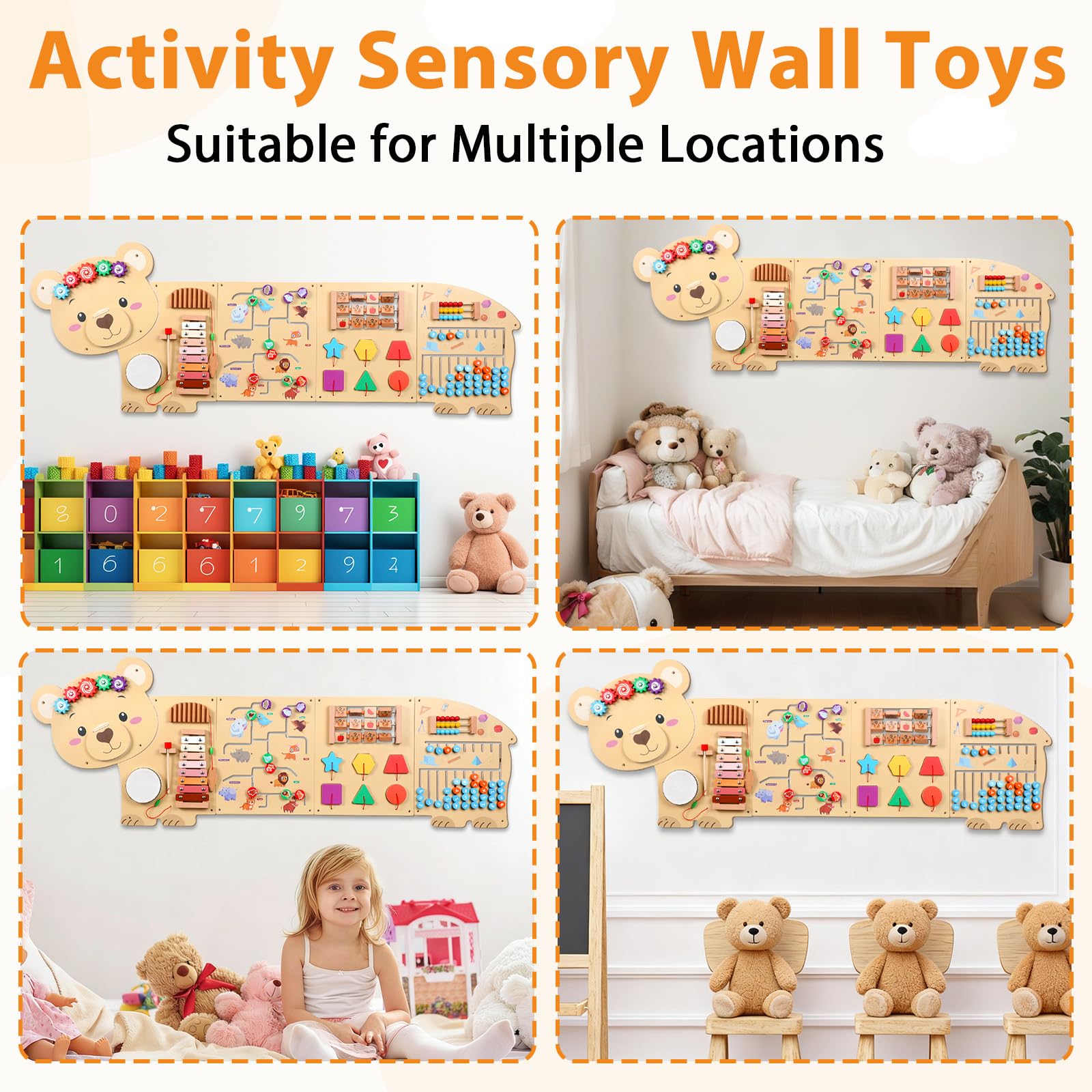 1,5 m grande orso attività parete occupato pannello da parete sensoriale in legno giocattoli montessori educativi per bambini bambini interattivo attività sensoriale bordo centro apprendimento sala