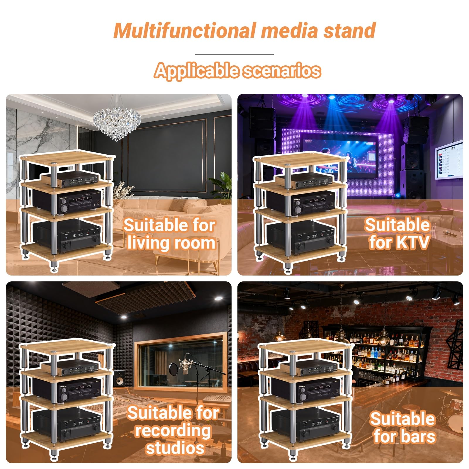 Mobiletto AV HiFi A 3 Ripiani Ripiano In Legno Supporto Per Giradischi Mobile Stereo Sound Tower Rack Portaoggetti Per Console Multimediali(Teak color,Three-layer)