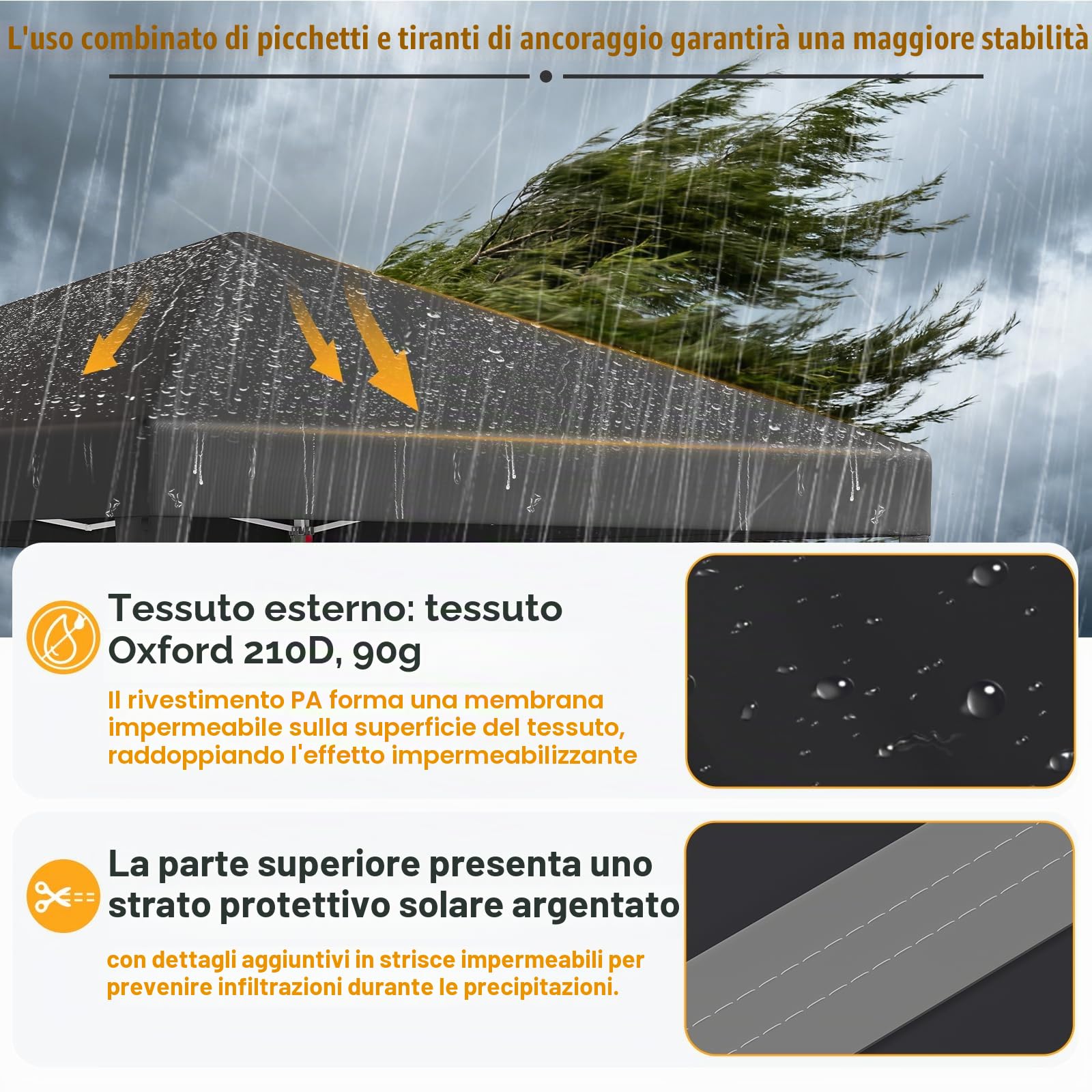 JUMMICO Gazebo Pieghevole 3x3 Piegatura e Riposizione Facili Protezione Anti-UV Altezza Regolabile Impermeabile e Stabile Ideale per Giardino, Campeggio, Feste e Altro Ancora Grigio