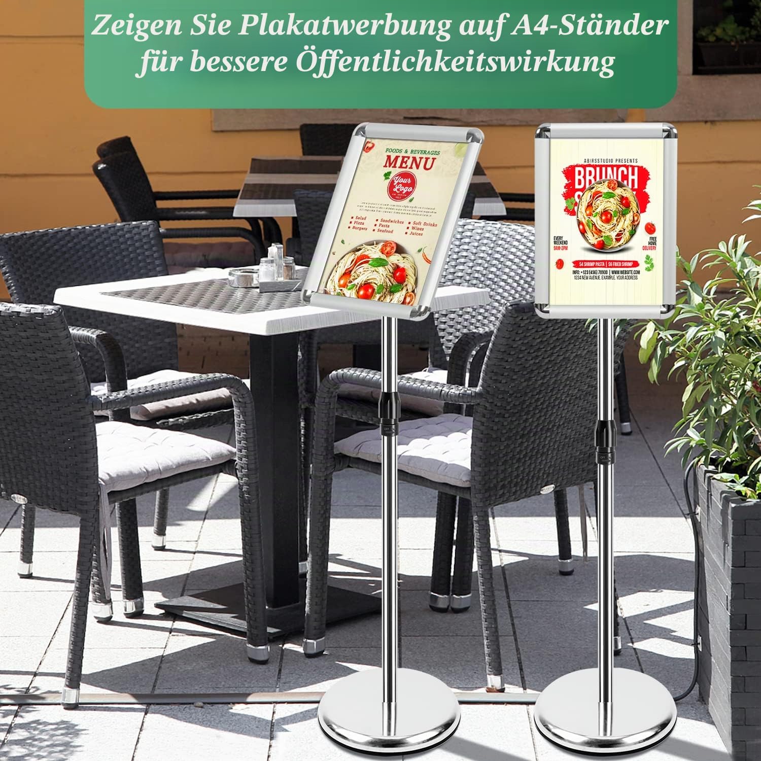 A4 Ständer Schilderhalter Display freistehende Schilder Aluminium Boden Poster Ständer für Informationen, Menüs, Hinweise, Silber, 2 Packungen