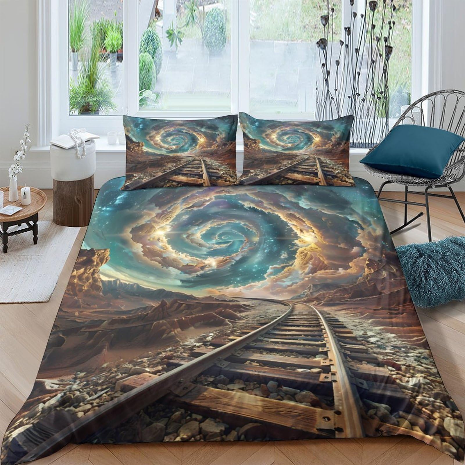 Ctjqhvkz Style-2 3D Printed Swirl Galaxy Fitted Sheet Microfiber Soft Bedroom Art Cosmic Vortex Mattress Cover Decor Single（135X200cm）