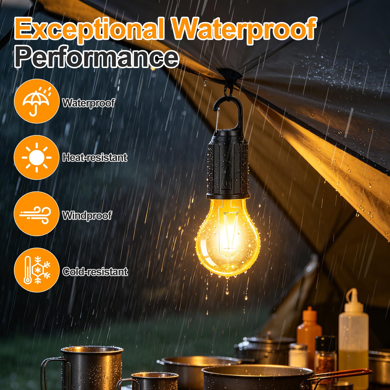 Campinglampe Aufladbar, 5 Stück Tragbare Camping Licht Glühbirne, 3 Helligkeitsmodi, Zeltlampe Glühbirne, Wasserdicht, USB-Ladung für Camping Abenteuer Angeln Garage Notfall Stromausfall