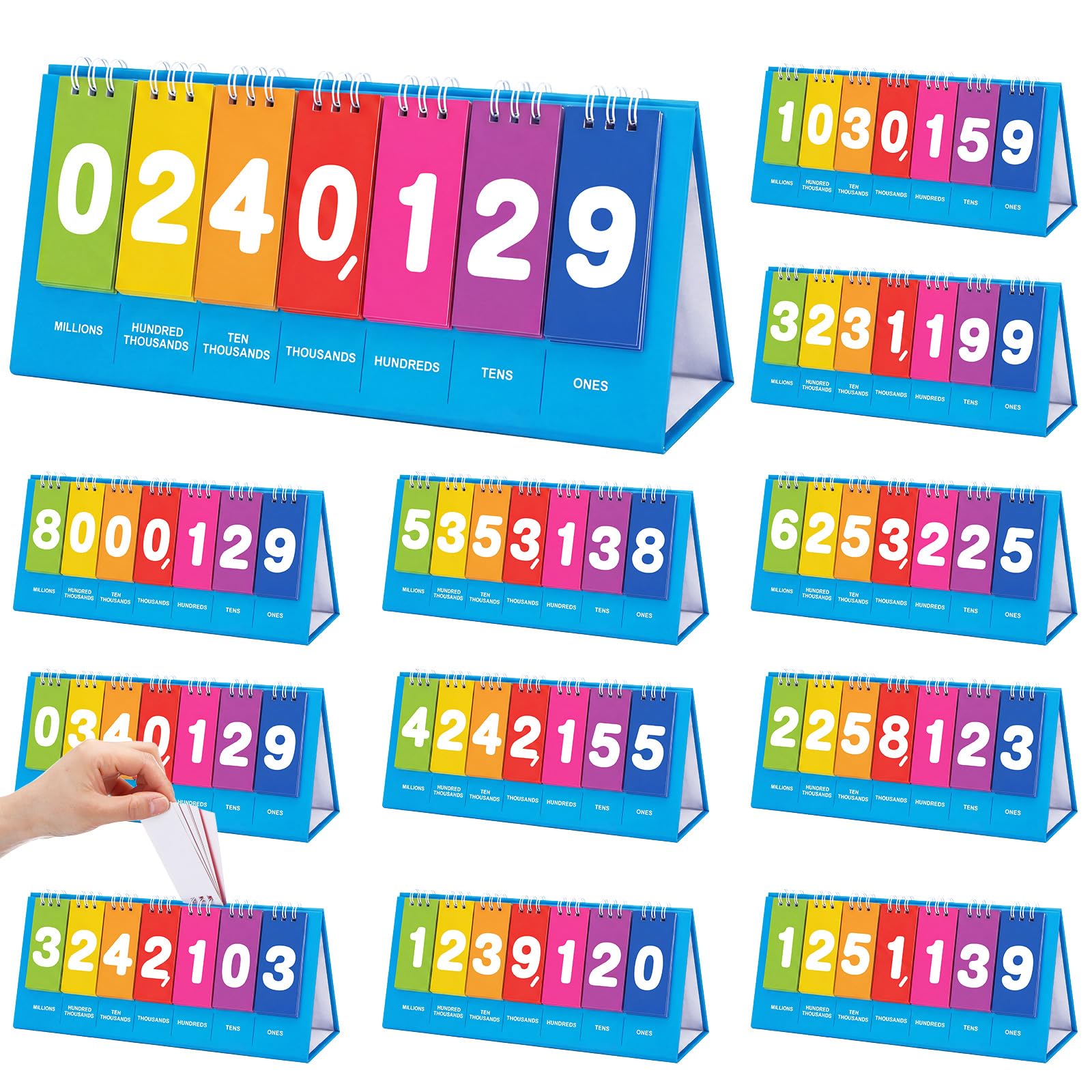 Epakh 12 Pcs Colorful Place Value Flip Books 12 Inch Freestanding Student Must Haves Educational Math Learning Tool to Count Place Value to the Millions-image-36