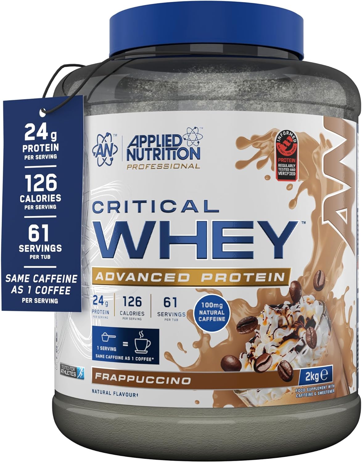 Applied Nutrition Critical Whey Protein Powder – 24g Protein per Serving, High Protein Powder, Protein Shake with BCAAs & Glutamine – Muscle Growth & Recovery (2Kg – 61 Servings) (Frappuccino)