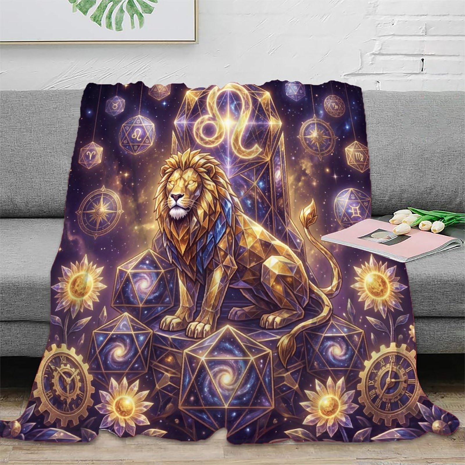 Leo Zodiac Dreamy Lion for Flannel Throw Blanket, Bed Bedroom Sofa