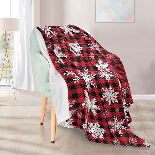 Miniatura 5 de Snowflakes on A Buffalo - Manta de franela de lana de Navidad a cuadros, cálida y ultrasuave, manta para sofá de vacaciones, 50 x 60 pulgadas, para
