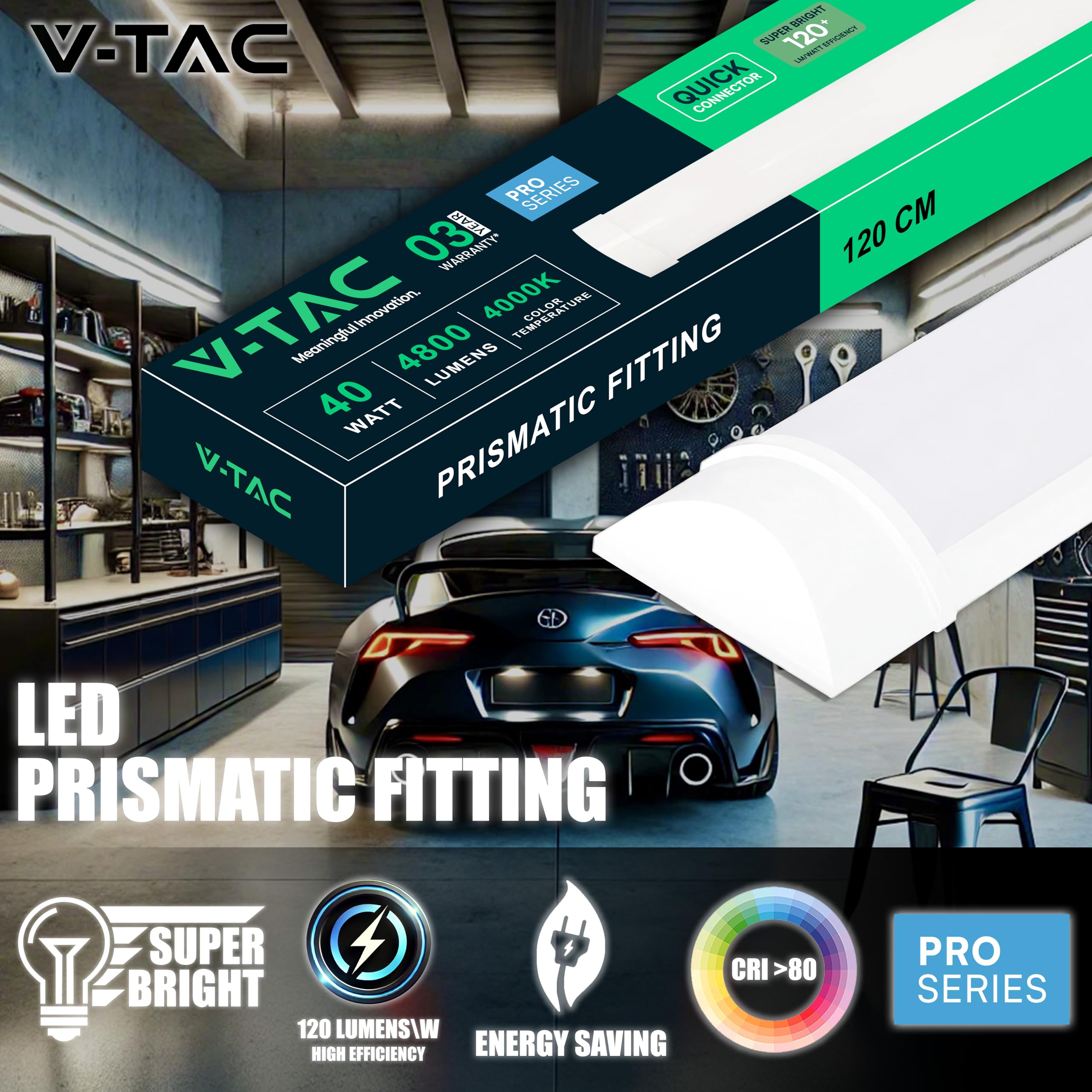 V-TAC 2x Réglette LED Linéaire 120 cm - 40W - PRO SERIES - Haute Luminosité - Plafonnier Lampe Rectangulaire 4800 Lumen IP20 pour Plafond, Garage, Magasin - Tube Led - Lumière 4000K Blanc Neutre