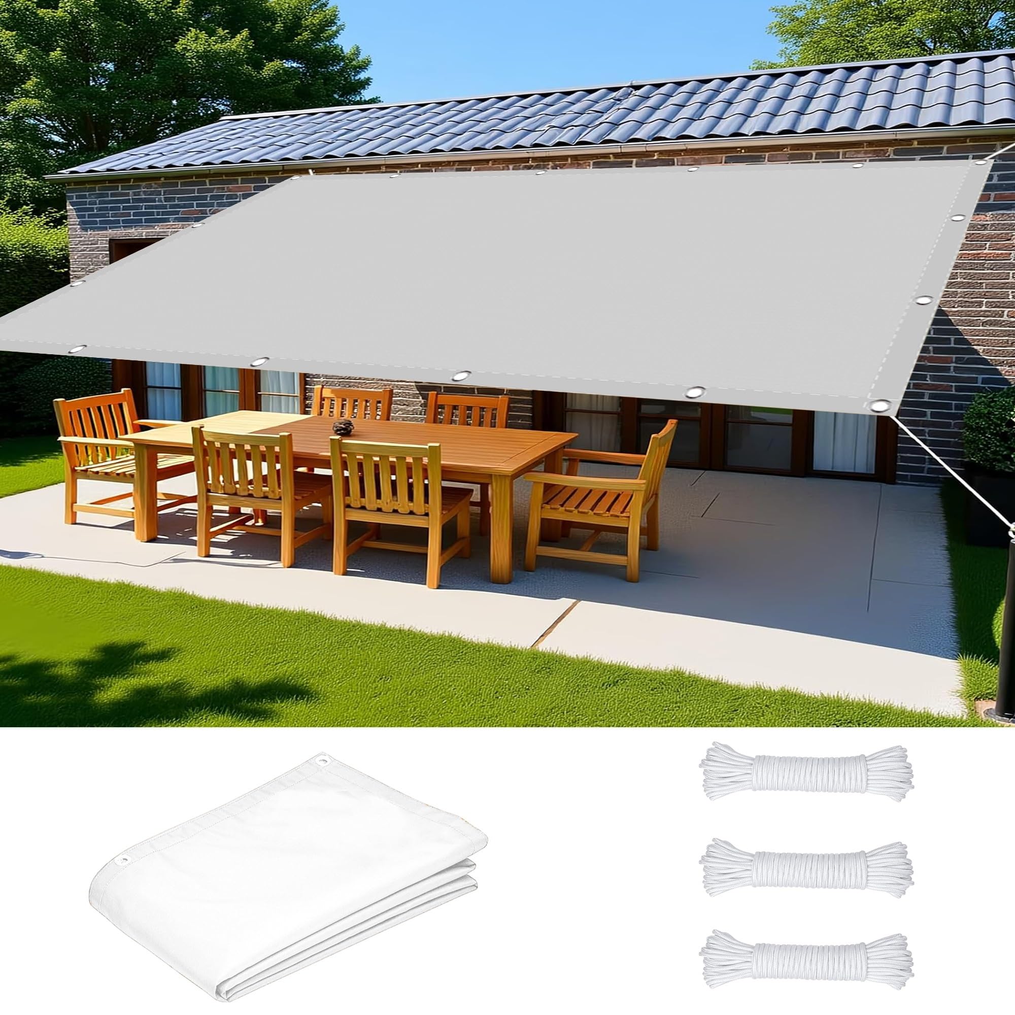Filet d'ombrage blanc 8x9m avec oeillets pour protection solaire de grande taille
