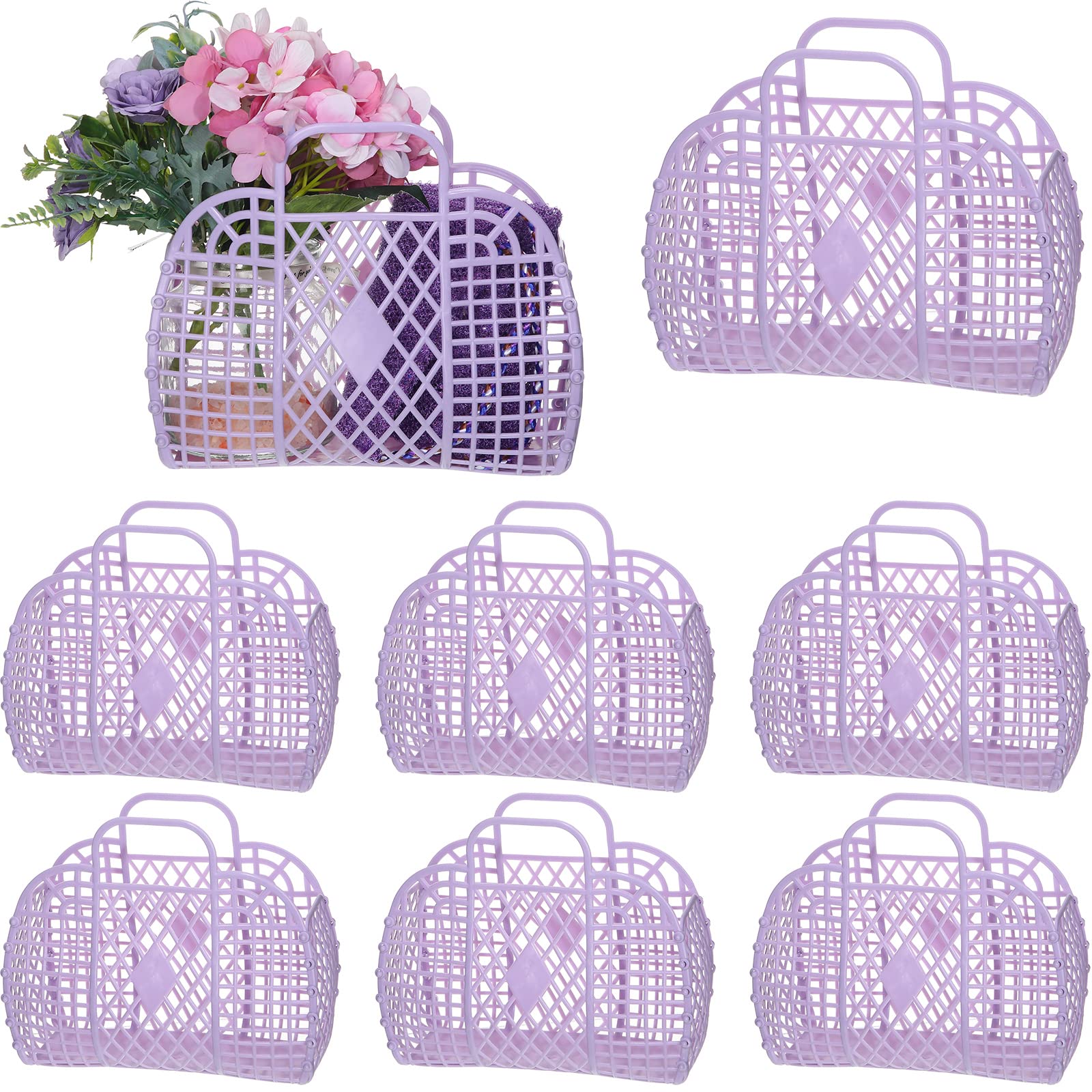 Tatuo 8 Pcs Jelly Bags Bulk Jelly Purse Plastic Basket Party Favor Beach Handbags Easter Egg Basket for Women Girls Kids