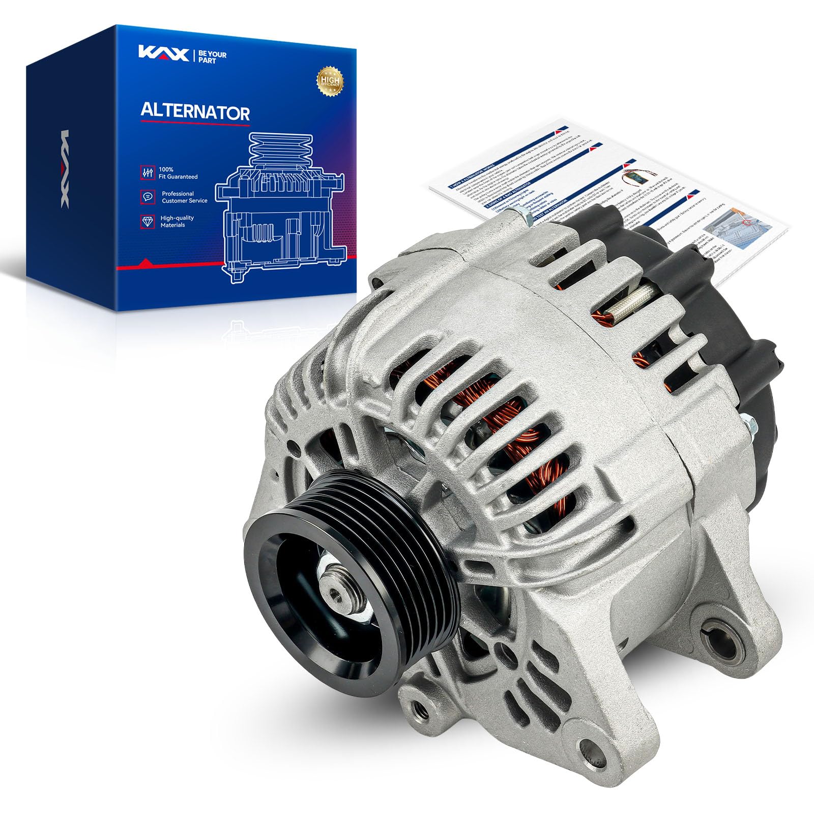 KAX Alternator 11016N Compatible With Hyundai Santa Fe 2004 Replace 11016N 12V 120Amp CW 6-Groove Pulley