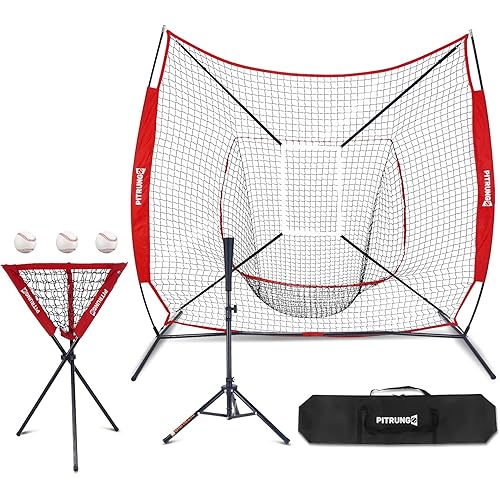 Baseball Softball Tee Batting Tee for Hitting T tee Ball Set Stand Baseball Softball Hitting Pitching Net for Kids Teens Ball Caddy Batting Net Set Training Equipment W/Carry Bag for Outdoor