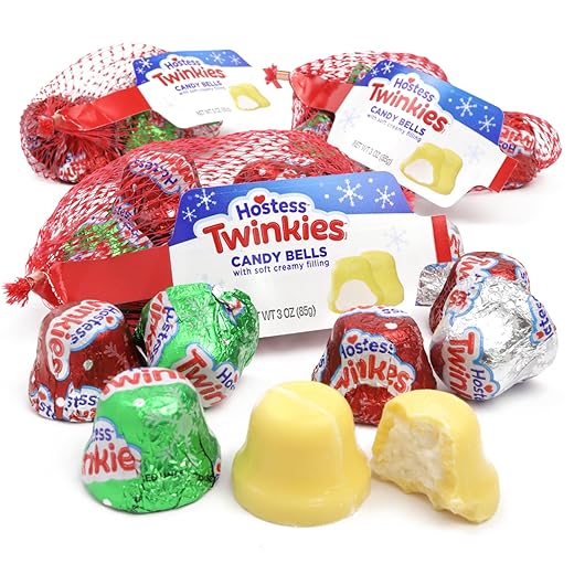 Christmas Twinkies Candy Bells in Mesh Bags, Individually Wrapped Creamy Candies, Holiday Stocking Stuffer Gifts, 3 Ounces (Pack of 3)
