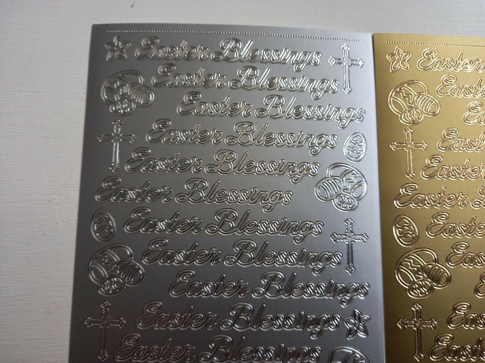 TRTO 1Pcs Gold Color Easter Blessings 7mm & 8mm with Eggs Crosses Peel Off Stickers Card Making Easy to Use and Useful for Decorations