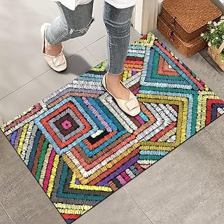 Monnhein Kapı Önü Paspası - Modern ve Şık Kapı Paspası | Ev, Ofis ve Dış Mekân Kullanımı İçin (Renkli Geometrik Desen) 45x65