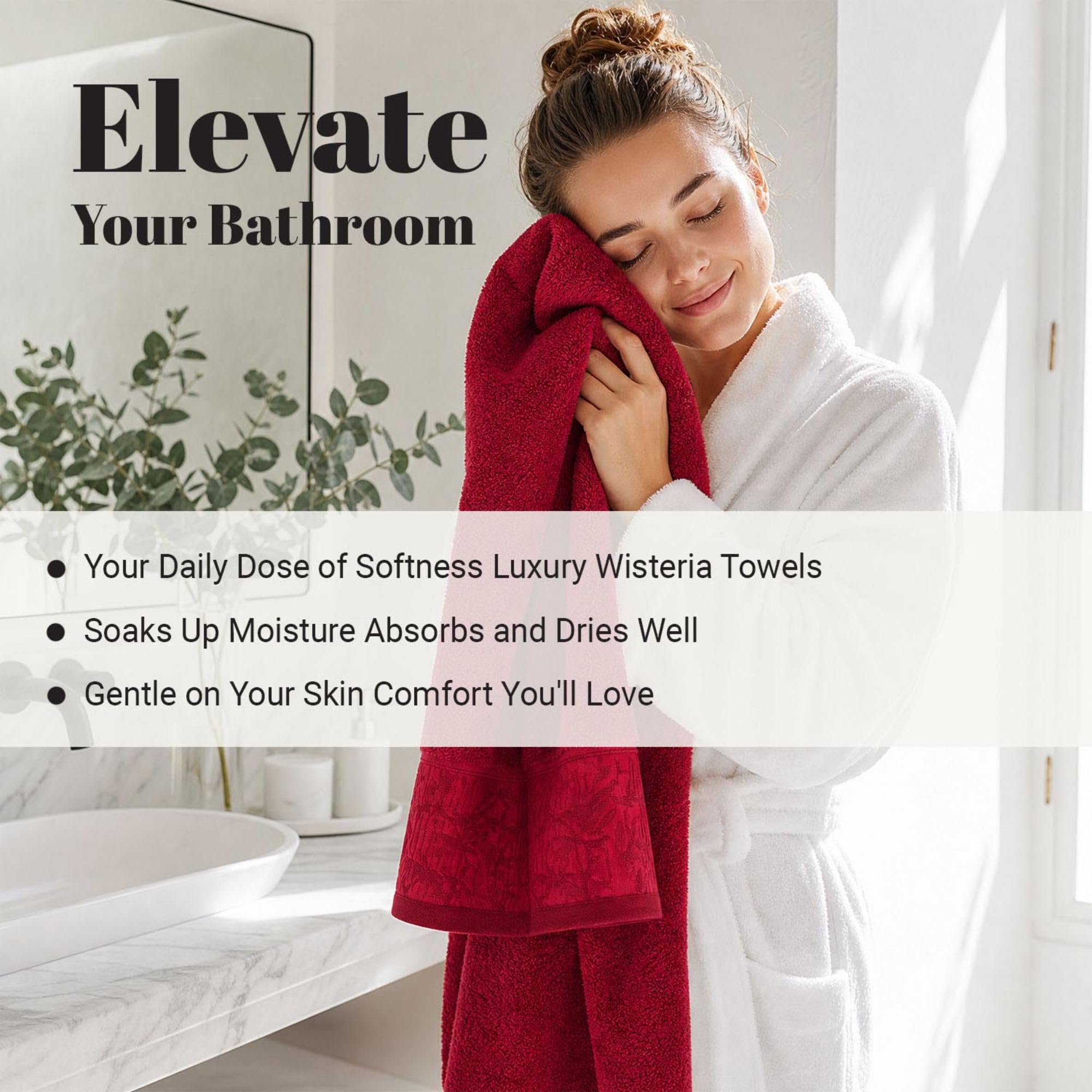 Superior 8-teiliges Baumwoll-Handtuch-Set, Florale Jacquard-Dobby-Bordüre, schnell trocknend, dekoratives Badezimmer, Dusche, Badewanne, inklusive 2 Körper, 2 Hand, 4 Gesichtshandtücher/Waschlappen,