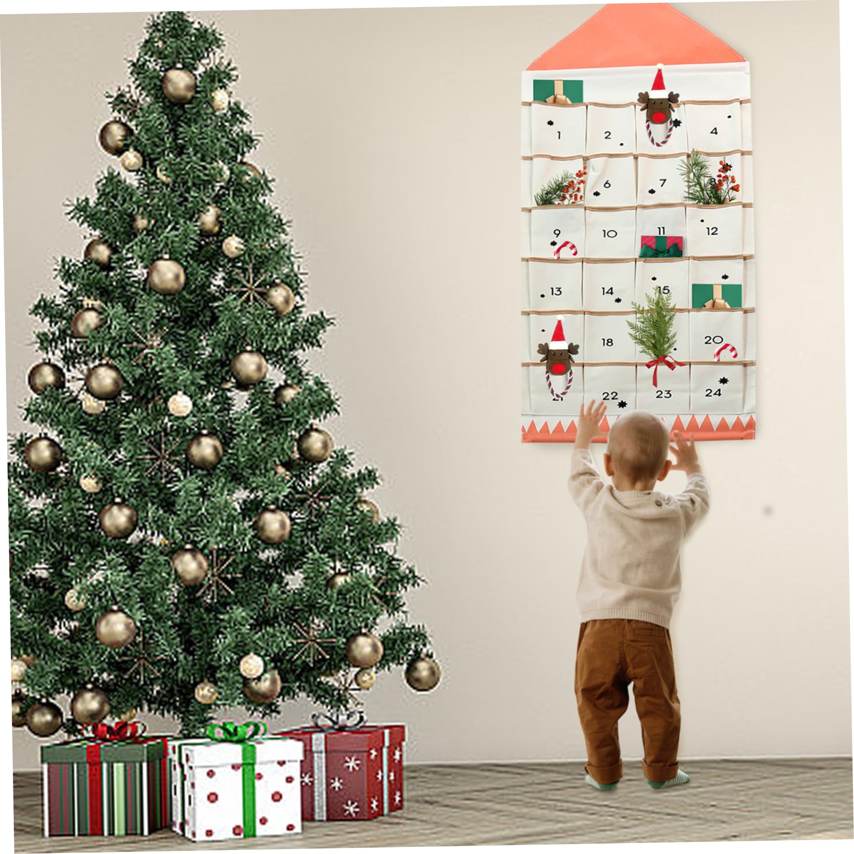 Calendario dell'avvento in tessuto con 24 tasche calendario avventato avventato per riempirti un calendario di cambio di cambio di cambio di natale di natale riutilizzabile per ornamenti nataliz.