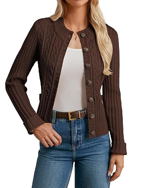 GRACE KARIN Women Button Up Cable Knit Sweater Cropped Cardigan Sweaters Chunky Winter Clothing 2025
