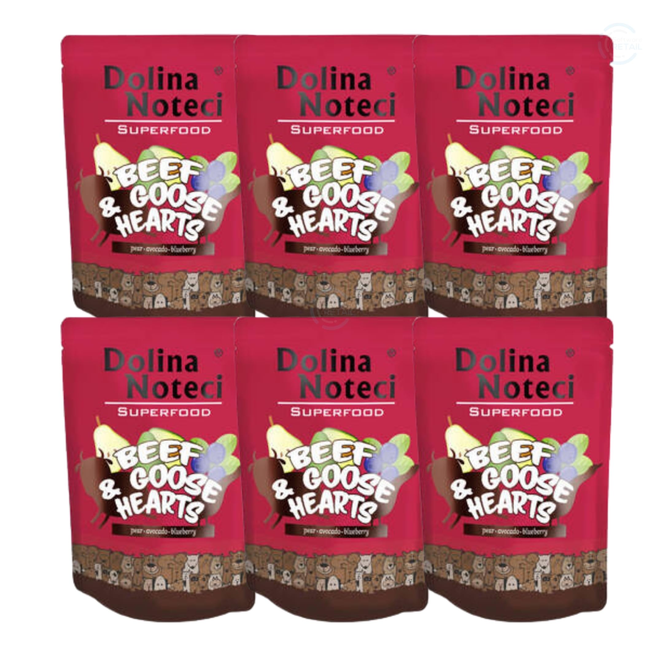 Dolina Noteci Premium SUPERFOOD Grain-Free Wet Dog Food for All Breeds – Natural Recipes, Tailored Nutrition, Unique Meats & Functional Supplements, No Additives (Beef & Goose Hearts, 6x300g)