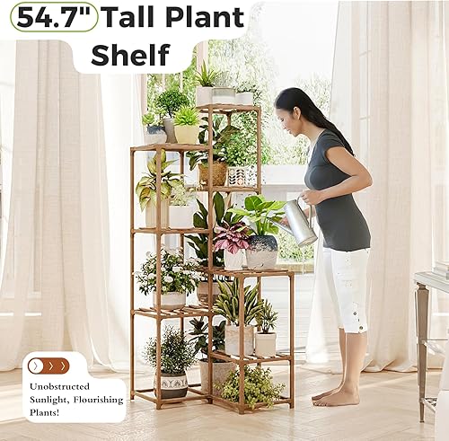 Miniatura 40 de Bamworld Soporte para plantas de interior y exterior, estante de esquina para 7 macetas para sala de estar, múltiples plantas, patio, balcón