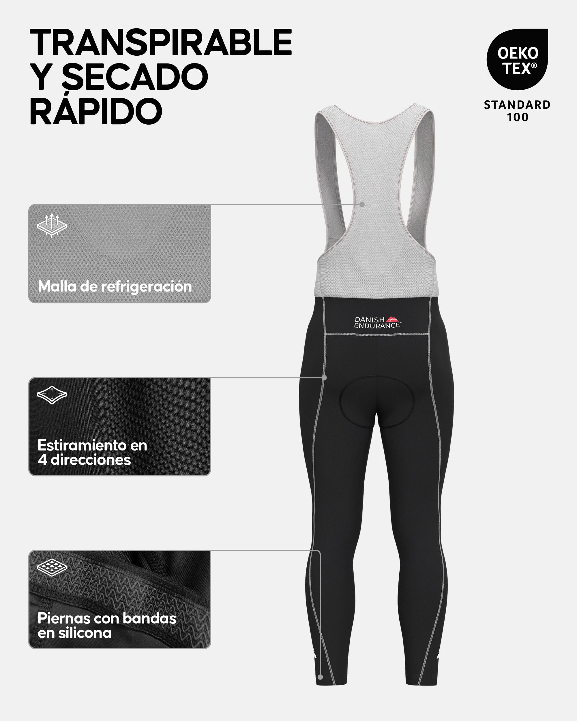 Danish Endurance Culotte Ciclismo Hombre Largo, Maillot Ciclismo Hombre - Ropa Ciclismo Hombre Invierno