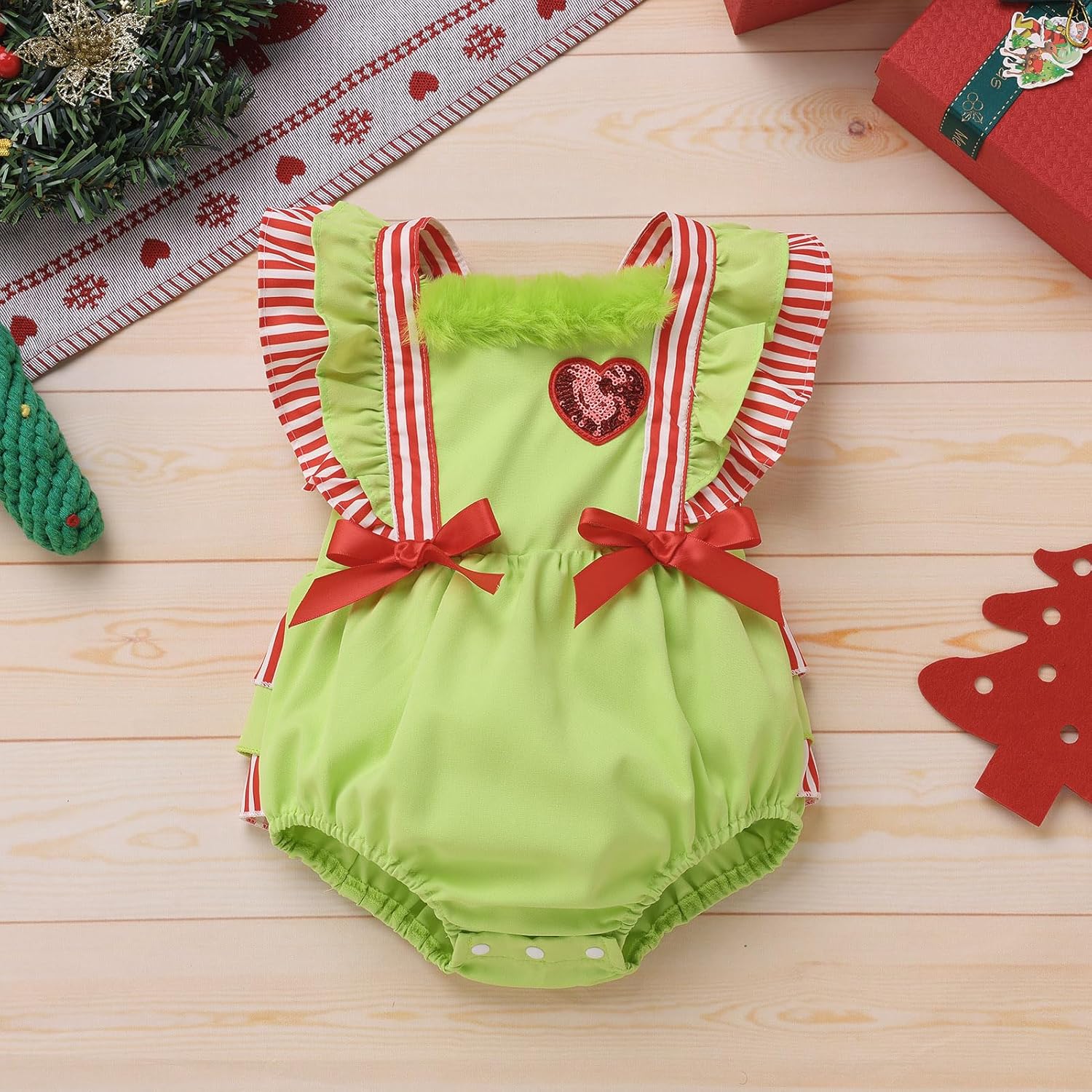 FYMNSI Newborn Christmas Onesie Baby Girls Ruffle Romper Jumpsuit Sequin Headband Infant My First Christmas Birthday Clothes - Image 4