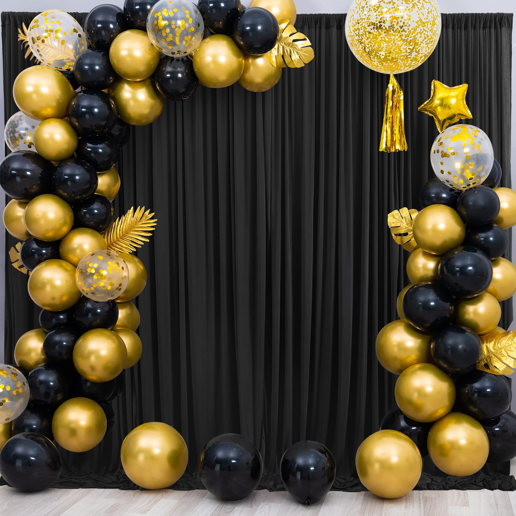 Trimming Shop Sfondo nero in poliestere dorato senza pieghe, 3 x 3 m, tenda a pannello singolo per matrimoni, feste, fotografie, decorazioni per la