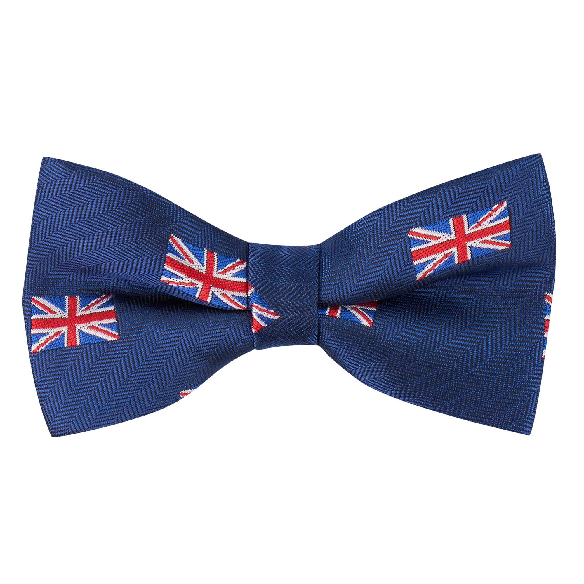 King & Priory Union Jack UK Flag Navy Blue Herringbone Embroidered Bow Tie