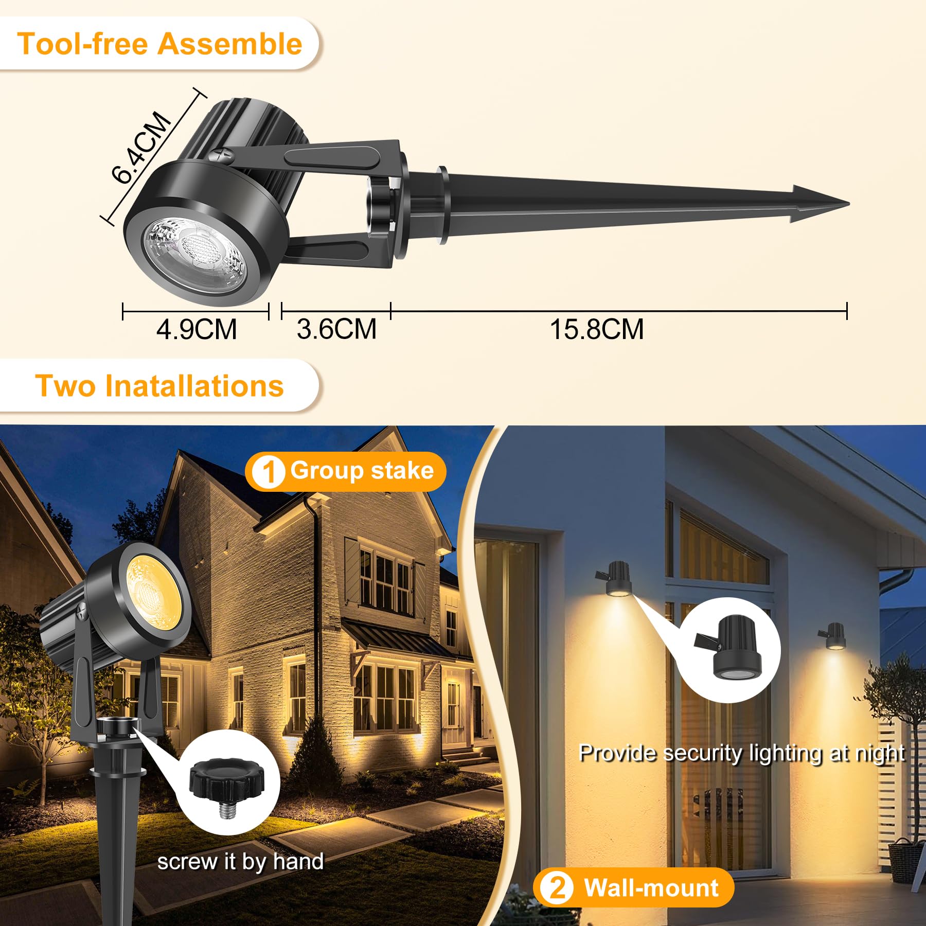 NATPOW Garden Spot Lights, Garden Lights Mains Powered, Warm White Outdoor Spike Light with Adapter - Image 3
