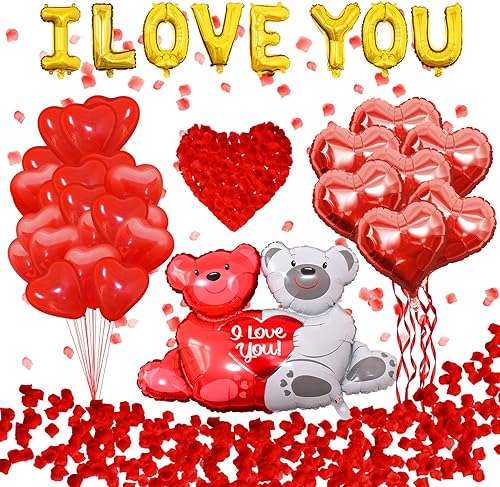 Juego de globos y globos para el día de San Valentín, kit de globos de corazón con 1000 piezas de rosa roja. Decoración del día de San Valentín para