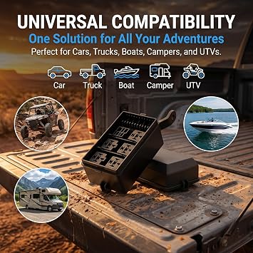 Car Relay Fuse Box Set, 12V 6 Slot Relay Box with Copper Terminals, Waterproof Flame Retardant ATC/ATO Fuse Block, Universal Modification Accessory for Cars Boats Trucks (Black)