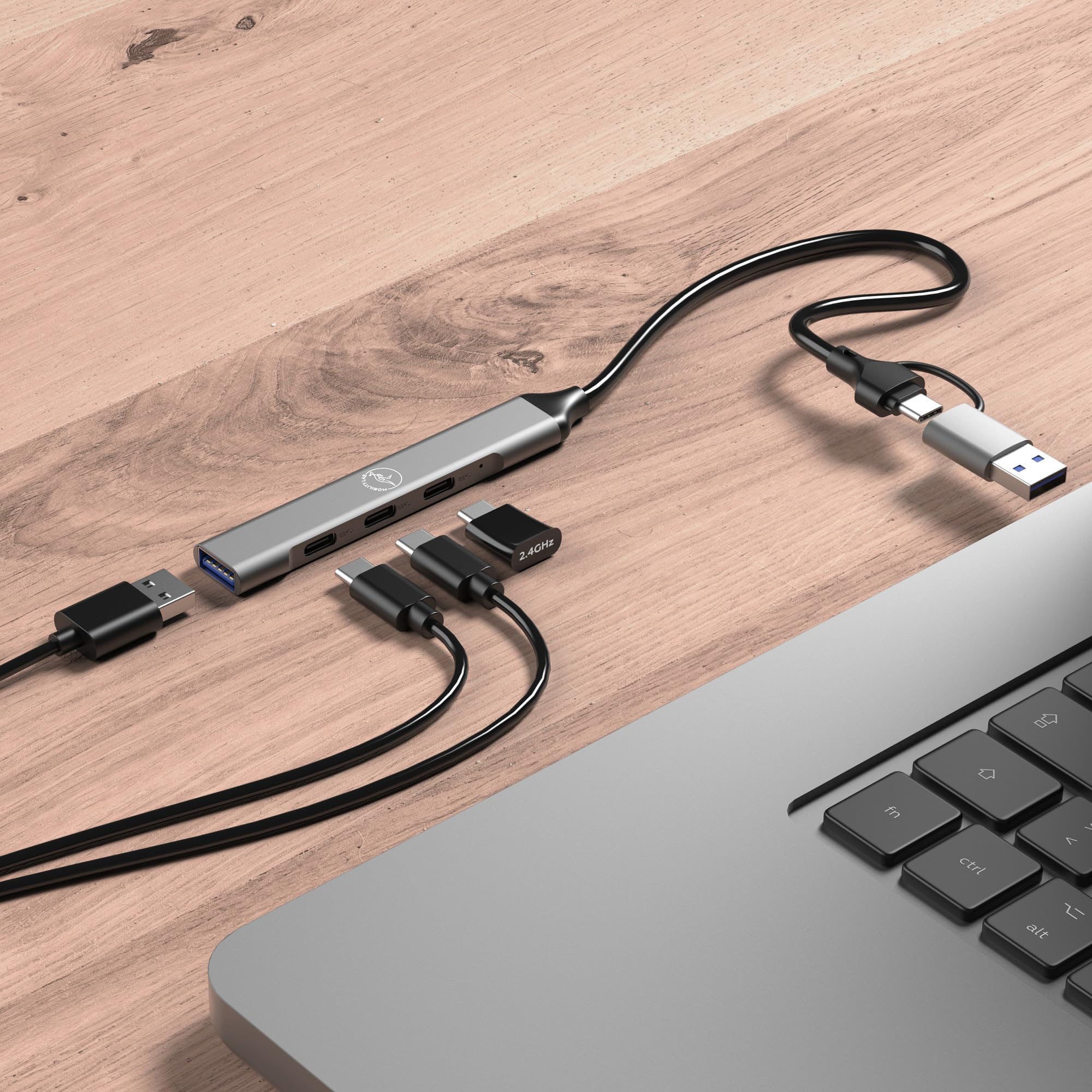 Mobility Lab - Hub 2 en 1 en USB o USB-C - 3 Puertos USB-C y 1 Puerto USB - Diseño Muy Delgado - Transferencia de Datos ultrarrápida - Compatibilidad con macOS y Windows