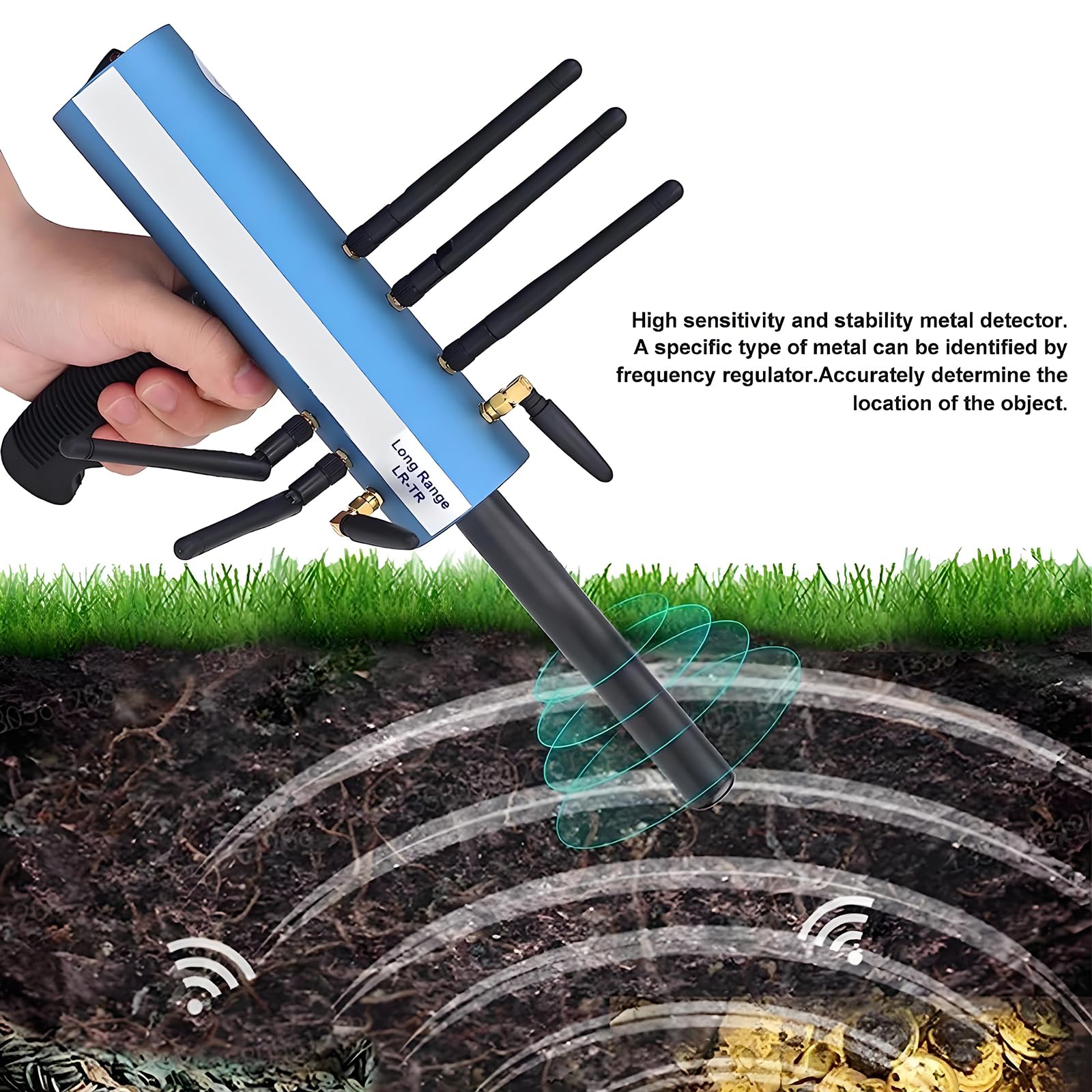 Détecteur de métaux - Portée de 1000 m - Rechargeable avec valise et 3 antennes - Détecte jusqu'à 30 m de profondeur pour l'or, l'argent, le cuivre, les diamants et les pierres précieuses