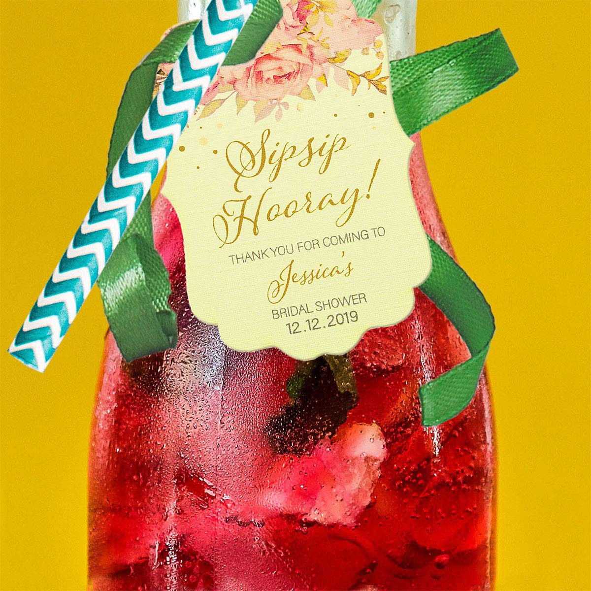 50 Etichette Personalizzate Per Mini Bottiglie Champagne – Sip Sip Hooray, Lino Bianco Con Spago - 2