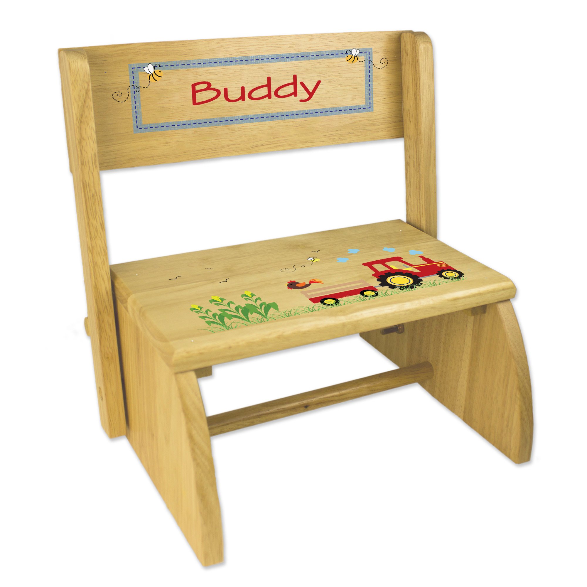 My Bambino Personalized Red Tractor Childrens and Toddlers Wooden Step Stool