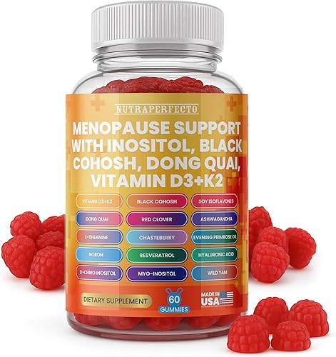 Gomitas de apoyo para la menopausia sin azúcar para mujeres con inositol, cohosh negro, Dong Quai, vitamina D3 y K2 - Equilibrio hormonal, PMS,