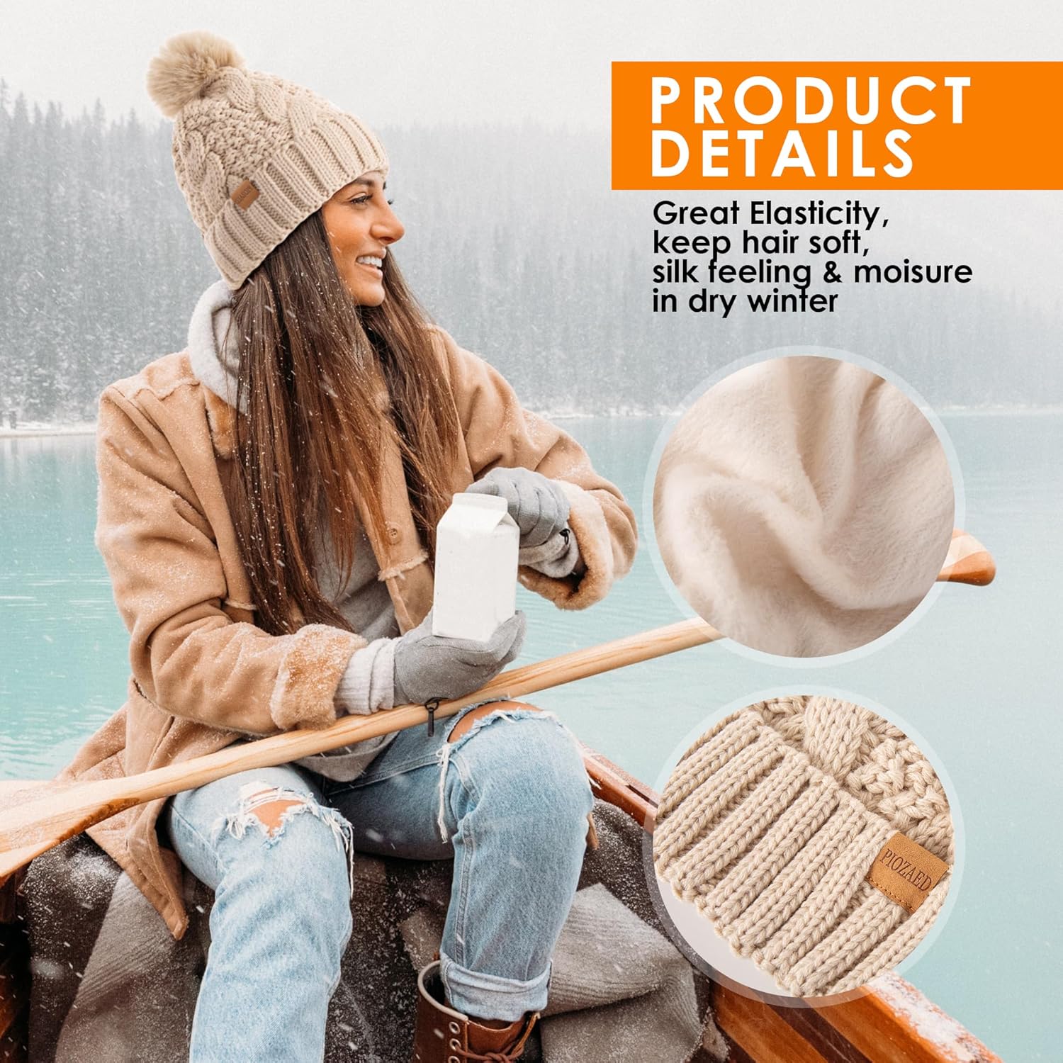 Women's Winter Pompom Beanie Warm and Cozy Knit Hat Fleece Lining Skull Cap for Women - Image 3