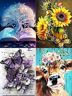 DIY 5D Diamond Painting Kits for Adults, Full Drill Diamond Art Kits for Adults, Round Diamond Dots Kits, Tree of Life Sunflower Butterfly Cow Paint by Diamonds for Wall Gem Art Gifts, 12x16inch