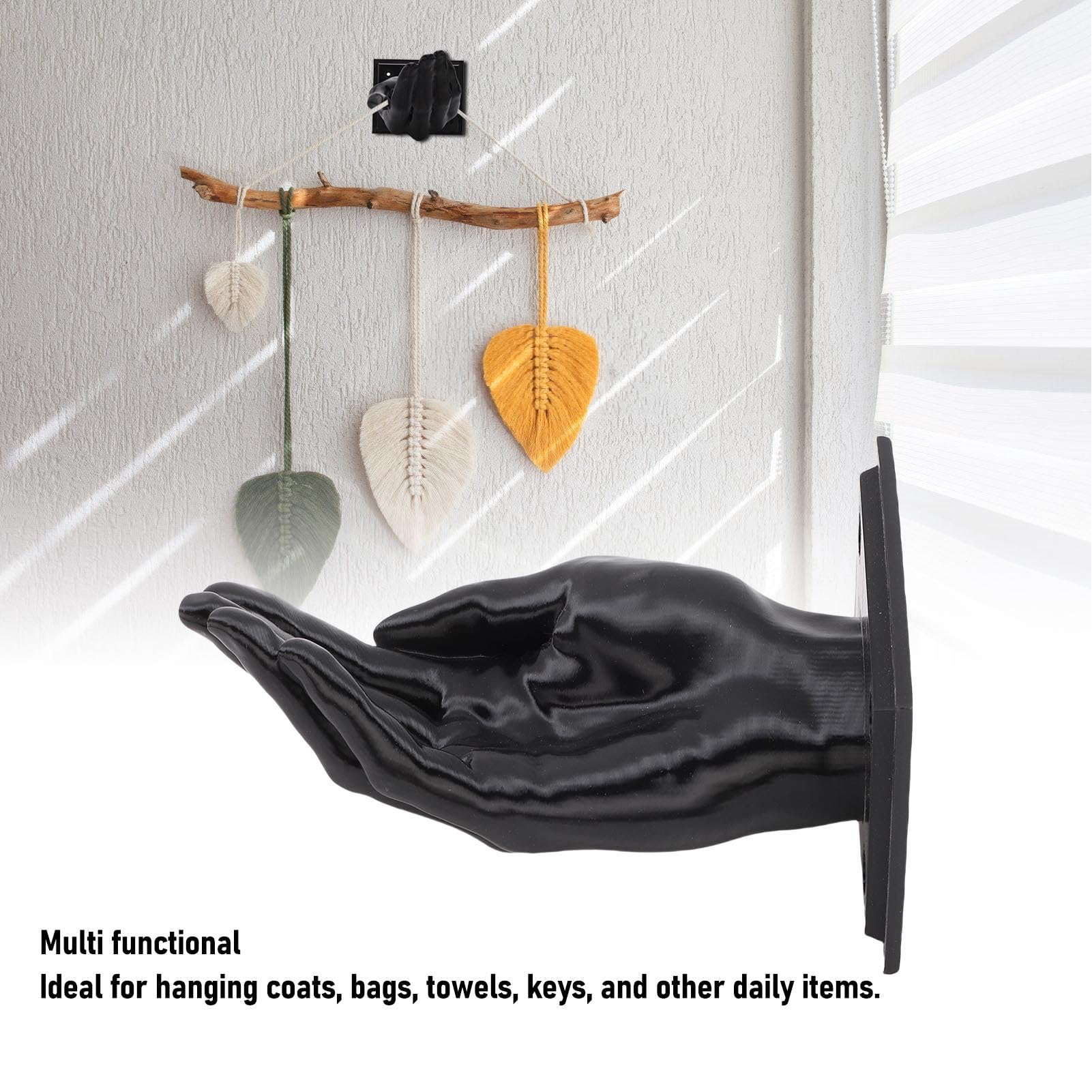 Ejoyous Appendichiavi a Forma di Mano con Materiale PLA resistente. Gancio da Parete Unico per l'ingresso e il bagno. Massimizza lo Spazio Verticale (BLACK)